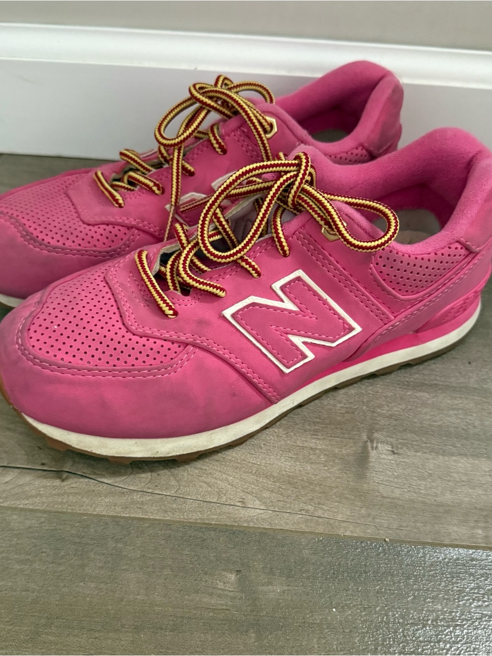 New Balance 574 Sneaker Tennis Shoe Girls 3 Pink on Pink Lace Up Girly